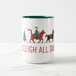 Weihnachten Schlittenfahrt den ganzen Tag Zweifarbige Tasse