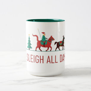 Weihnachten Schlittenfahrt den ganzen Tag Zweifarbige Tasse
