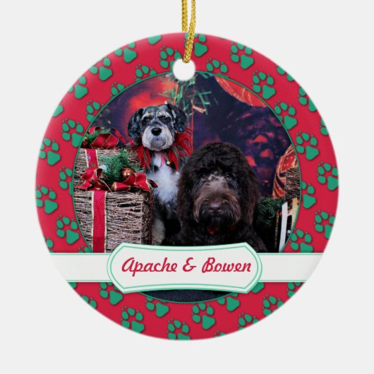 Weihnachten - Schnauzer Apache - Bowen LabraDoodle Keramikornament (Vorne)