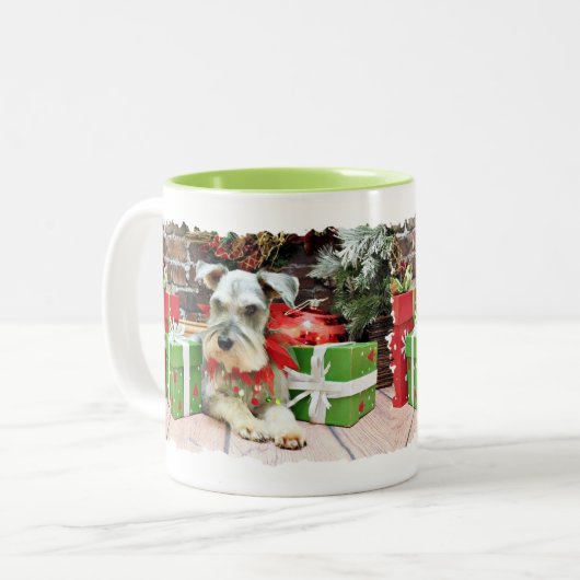 Weihnachten - Schnauzer - Heinz Zweifarbige Tasse (Vorderseite Links)
