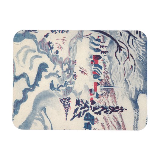 Weihnachten, Schnee mit Winterdorf Magnet (Horizontal)