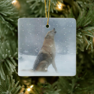 Weihnachten Schnee Wolf und Heulen Keramikornament