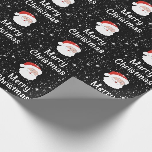 Weihnachten & Schneeflocken auf schwarzem Hintergr Geschenkpapier (Ecke)
