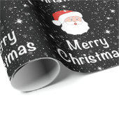 Weihnachten & Schneeflocken auf schwarzem Hintergr Geschenkpapier (Rolleneckpunkt)
