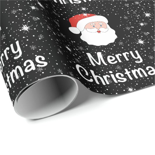 Weihnachten & Schneeflocken auf schwarzem Hintergr Geschenkpapier (Rolleneckpunkt)