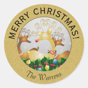Weihnachten - Schneeflocken aus der Rentiere Runder Aufkleber