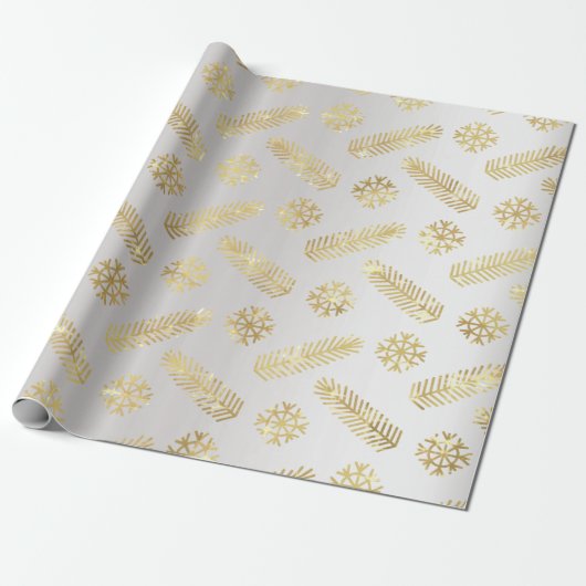 Weihnachten Schneeflocken Grau Silber Gold Geschenkpapier (Ungerollt)