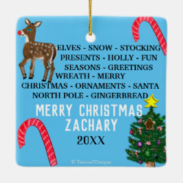 Weihnachten Schneeflocken Mini 15 Word Puzzle Keramikornament