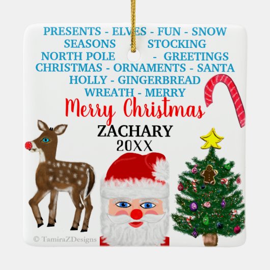 Weihnachten Schneeflocken Mini 15 Word Puzzle Name Keramikornament (Rückseite)