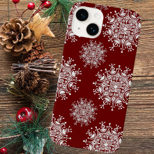 Weihnachten Schneeflocken Rotes Blizzard Muster iPhone 15 Hülle