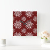 Weihnachten Schneeflocken Rotes Blizzard Muster Quadratische Wanduhr (Zuhause)