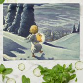 Weihnachten, Schneegel Walking mit einem Stern Geschirrtuch (Gefaltet)