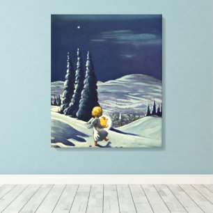Weihnachten, Schneegel Walking mit einem Stern Leinwanddruck