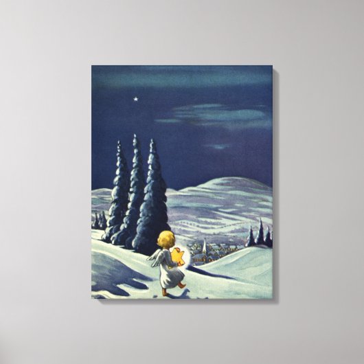 Weihnachten, Schneegel Walking mit einem Stern Leinwanddruck (Vorderseite)