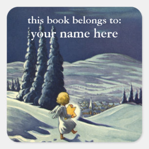 Weihnachten, Schneegel Walking mit einem Stern Quadratischer Aufkleber