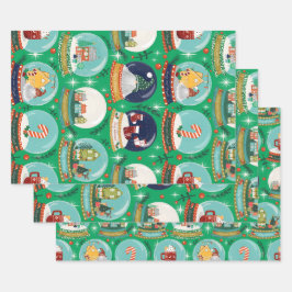 Weihnachten Schneeglobe Grün - Wald Weihnachten Geschenkpapier Set