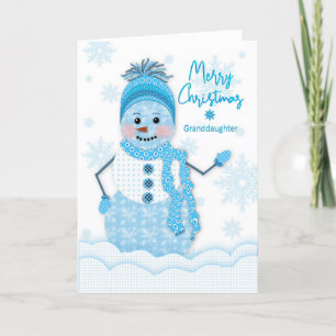 Weihnachten, Schneemann, Enkelin, Blauer Schatten Karte
