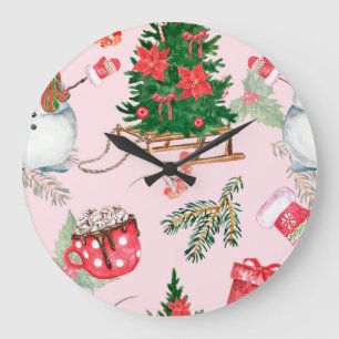 Weihnachten Schneemann Nahtlose Muster. Große Wanduhr