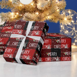 Weihnachten Schneemann und Baum in Schneeflocken Geschenkpapier