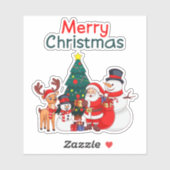 Weihnachten, Schneemann und Rentier frohe Weihnach Aufkleber (Blatt)