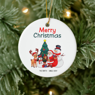 Weihnachten, Schneemann und Rentier frohe Weihnach Keramik Ornament