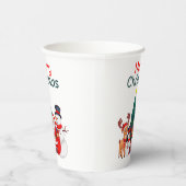 Weihnachten, Schneemann und Rentier frohe Weihnach Pappbecher (Rechts)