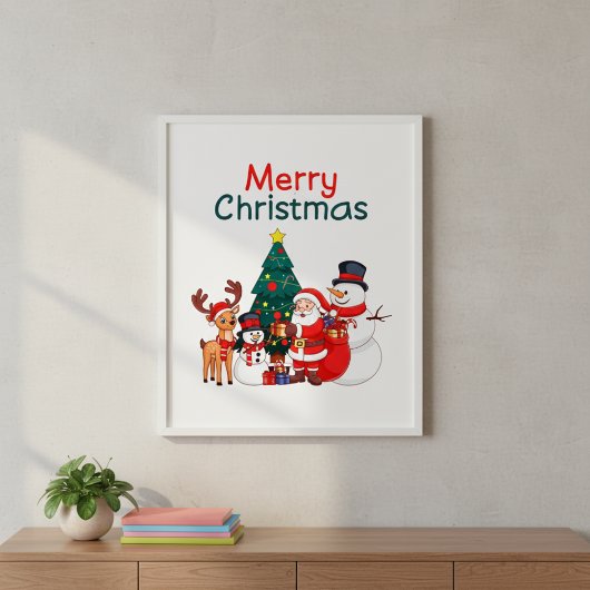 Weihnachten, Schneemann und Rentier frohe Weihnach Poster