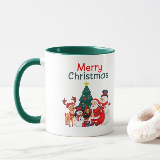 Weihnachten, Schneemann und Rentier frohe Weihnach Tasse (Mit Donut)