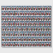 Weihnachten Schneemänner auf Schneeflocken Geschenkpapier (Flach)