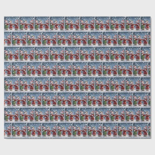 Weihnachten Schneemänner auf Schneeflocken Geschenkpapier (Flach)