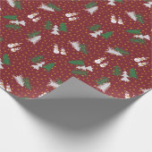 Weihnachten - Schneemänner & Bäume - dunkelrot Geschenkpapier (Ecke)