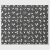 Weihnachten - Schneemänner & Bäume - Mitternachtsb Geschenkpapier (Flach)