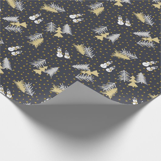 Weihnachten - Schneemänner & Bäume - Mitternachtsb Geschenkpapier (Ecke)
