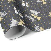Weihnachten - Schneemänner & Bäume - Mitternachtsb Geschenkpapier (Rolleneckpunkt)