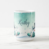 Weihnachten: Schneemänner türkise Kaffeetasse (Mittel)