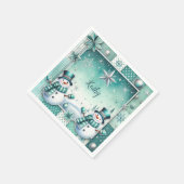 Weihnachten: Schneemänner türkise Serviette (Ecke)