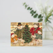 Weihnachten, Schneemannsfamilie Feiertagspostkarte (Stehend Vorderseite)