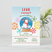 Weihnachten - Schneemobil und Schneeflocken Geburt Einladung (Stehend Vorderseite)