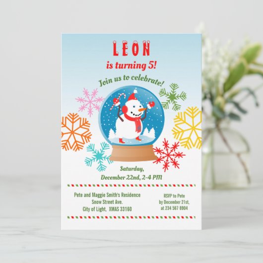 Weihnachten - Schneemobil und Schneeflocken Geburt Einladung (Stehend Vorderseite)