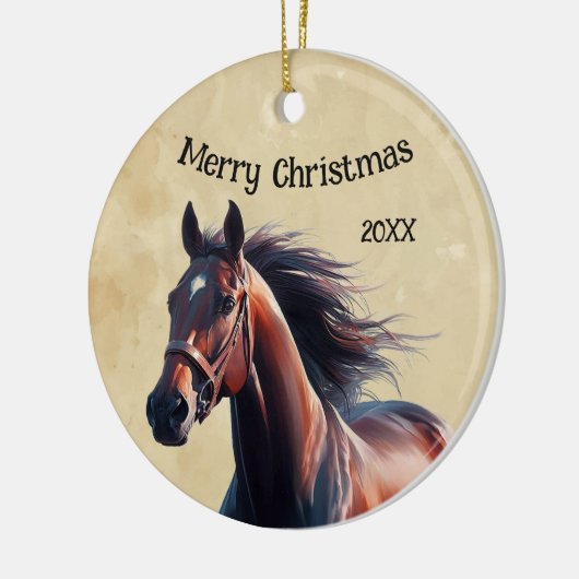 Weihnachten Schönes Brown Pferd Keramik Ornament (Links)