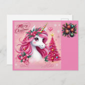 Weihnachten Schönes Einhorn Postkarte (Vorne/Hinten)