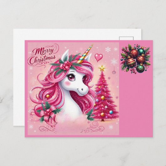 Weihnachten Schönes Einhorn Postkarte (Vorne/Hinten)