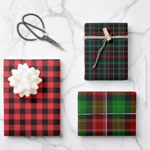 Weihnachten Schottischer Tartan-Büffel karierte F Geschenkpapier Set