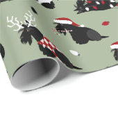 Weihnachten - Schottischer Terrier Grünpapier Geschenkpapier (Rolleneckpunkt)