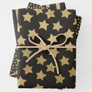 Weihnachten Schwarz & Gold 3 Geschenkpapier Set