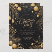 Weihnachten Schwarz und Gold Elegante Feier Einladung (Vorne/Hinten)