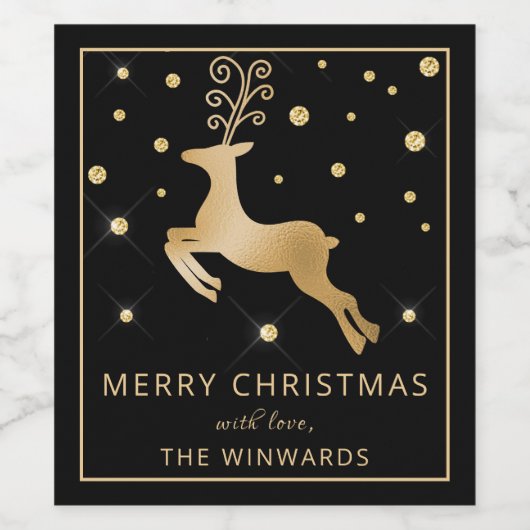Weihnachten Schwarz und Gold Foil Rentier Weinetikett (Einzelnes Label)