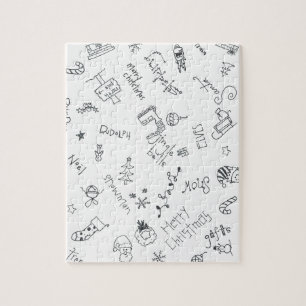 Weihnachten schwarz und weiß lustige Doodle Puzzle