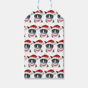 Weihnachten Schwarz und Weiße Katze Farbe Geschenkanhänger