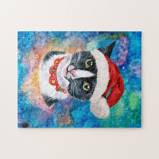 Weihnachten Schwarz und Weiße Katze Weihnachten Puzzle (Horizontal)